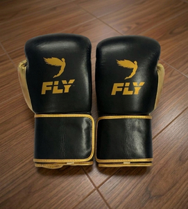Fly Leather Boxing Gloves Black Gold Foil Print Lace-Up Wrist Strap Adult Sparring Training Gear - Product Image 4