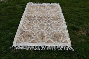 Alfombra de Escalera Hecha a Mano de Yute y Algodón |   Alfombra geométrica con flecos |   Alfombra Boho Natural para Sala de Estar o Dormitorio, Reversible - Product Image 5