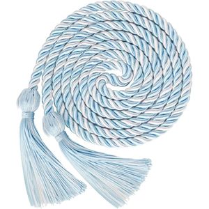 Light Blue Twisted Polyester Drawcord with <b>Tassels</b> for Garment Use Round 3 Strand Cords Simple Style With Cheap Price & OEM - Product Image 1