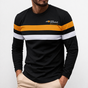 Camiseta deportiva ligera de manga larga para hombre, con bloques de color, cuello redondo, paneles en contraste, lista para enviar. - Product Image 2