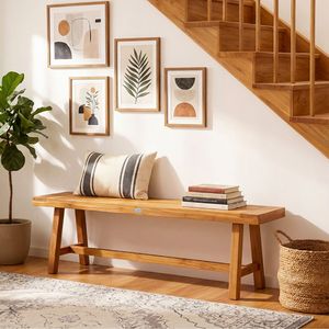 Solid <b>Wood</b> 63-Inch <b>Bench</b> for Dining Room Accommodates up to 3 People - Product Image 4