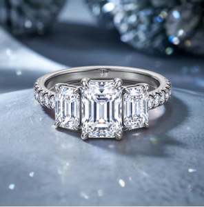 Bague en moissanite taille émeraude en argent sterling 925 plaqué or rose, solitaire de luxe pour fiançailles et mariage, cadeau pour elle - Product Image 3