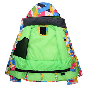 <b>Ski</b> & Snowboarding Waterproof <b>Jacket</b> Blue Pink Yellow <b>Green</b> White Black Geometric Print Hooded Coat Powder Skirt Zipper Closure - Product Image 2