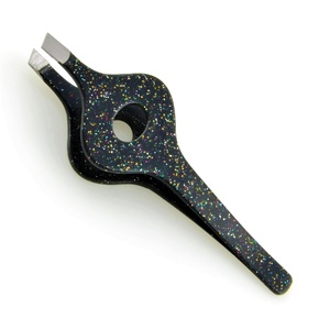 Pinzas para Cejas de Acero Inoxidable Negro Brillante de 8.5 cm, Puntas Inclinadas y Rectas con Agarre para Eliminar Vello Encarnado - Product Image 1