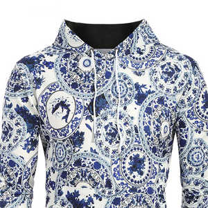 Sweat-shirt à capuche pour homme, motif bleu et blanc, coupe classique, décontracté, tricoté en polyester, pour l'été - Product Image 5