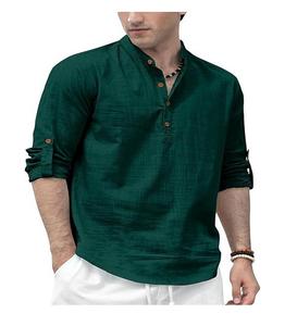 Camisa Informal para Hombre, Estilo Kurta, Cuello Mandarín, Manga Larga, Ligera, Transpirable, para Verano, Moda - Product Image 3