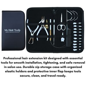 Hair Extension Tools Kit Microbeads Crimping Remover Plier Hook Loop Wire Thread Scissor <b>Needle</b> Clips Finger Comb <b>Case</b> Salon - Product Image 5