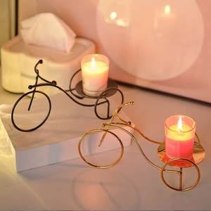 Portavelas Dorado con Forma de Bicicleta, Frasco de Vidrio Ámbar, Soporte Metálico para Velas, Portavelas Decorativo para Velas de Té, para Decoración del Hogar y Fiestas - Product Image 4