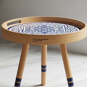 Taburete de Madera Azul de Lujo – Mueble Decorativo Moderno con Patrón Artístico Azul - Product Image 5