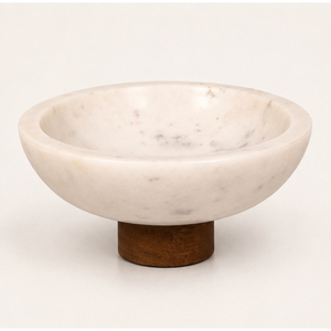 Moderna Cuenco de Mármol Blanco con Base de Madera de Mango, Frutero de Piedra de Lujo y Centro de Mesa para Decoración del Hogar y Hoteles - Product Image 3