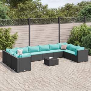 Conjunto de Muebles de Jardín de 11 Piezas en Ratán Sintético Negro con Cojines para Descanso en el Patio - Product Image 1