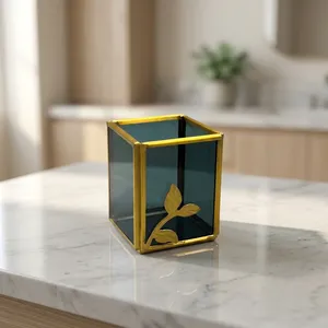 ARTISAN DESIGN Porte-bougie votif miniature en verre noir fait main de haute qualité, décoration de table, forme irrégulière - Product Image 4