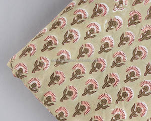 Light Moss Green Coral Pink Indian Floral Hand Block Printed 100% Pure Cotton Cloth Block Print Cotton <b>Fabric</b> India - Product Image 3