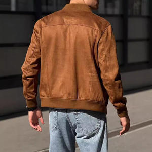 Autumn Suede Solid Color <b>Men's</b> Stand Collar Zipper Jacket Casual Retro Long-Sleeved Raised Rubber Print <b>Cardigan</b> for <b>Men</b> - Product Image 4