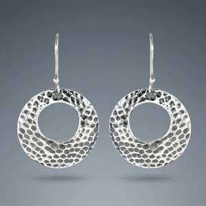 Oxidized Finish 925 Sterling Silver Hoop Earrings for Women Handmade Textured <b>Round</b> Statement Jewelry - Product Image 5