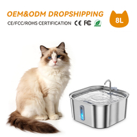 Distributeur d'eau intelligent pour animaux de compagnie 8L, système de filtration, design écologique, circulation multi-étapes, acier inoxydable 304