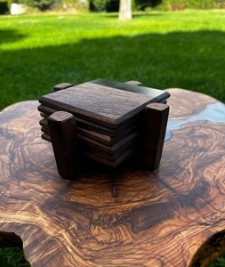 Posavasos de madera y piedra de lujo de alta calidad Juego de posavasos de madera de acacia de mármol Venta caliente posavasos de piedra de lujo - Product Image 3