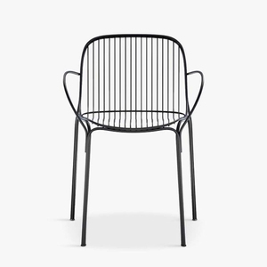Fauteuil en métal noir avec dossier à molettes, chaise de salon, siège de loisirs extérieur imperméable, mobilier pour villas et appartements - Product Image 1