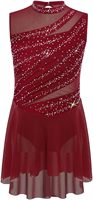 Robe de danse de scène rose pour enfants et filles, avec détails en strass, en spandex et polyester, imprimé numérique, tenue de performance, en stock