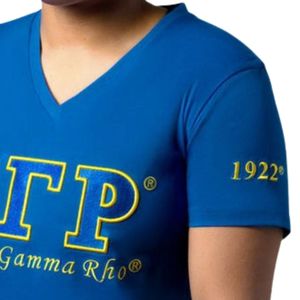 Camiseta Personalizada SGRHO para Mujer, Sigma Gamma Rho 1922, Sororidad Griega, Azul, Cuello en V, Manga Corta, Informal, de Algodón, Estilo Urbano, Venta al Por Mayor - Product Image 3