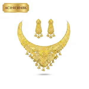 Luxury African Floral 24K Gold Plated Statement Necklace Set Nigerian Bridal Jewelry with Matching Earrings - Product Image 2