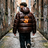 Blouson matelassé oversize thermochromique brillant pour homme, à changement de couleur réactif à la chaleur, style streetwear personnalisé, avec empiècements patchwork sur le devant pour l'hiver