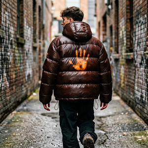 Blouson matelassé oversize thermochromique brillant pour homme, à changement de couleur réactif à la chaleur, style streetwear personnalisé, avec empiècements patchwork sur le devant pour l'hiver - Product Image 6