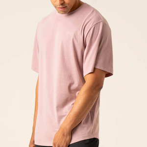 T-shirt à manches courtes pour homme, col rond, rose, coupe classique, couleur unie, design simple, tissu jersey tricoté décontracté - Product Image 2