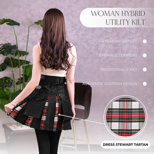Women's Scottish Hybrid Kilt Dress Stewart Tartan Clan Pleated Cargo <b>Pocket</b> Kilts Wholesale Manufacturer - Product Image 3