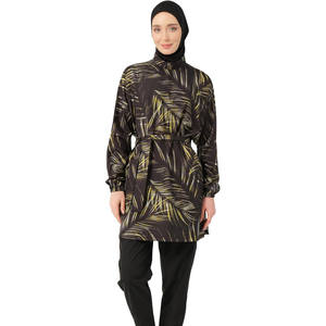 Fashionable Women's Solid Color <b>Print</b> Long Sleeve <b>Islamic</b> High Cut 2 Piece Set Breathable Quick Dry Front Logo Spandex/Polyester - Product Image 6