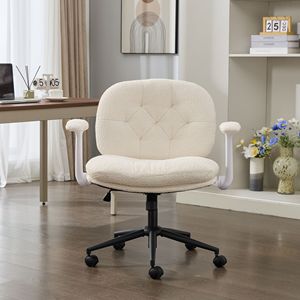 Chaise de bureau à assise croisée avec accoudoirs rabattables et roulettes, chaise pivotante confortable avec siège large pour femmes - Product Image 1