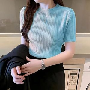 Camiseta de Verano para Mujer, Cuello Redondo, Manga Corta, Corte Regular, Diseño Acordonado, 100% Algodón Tejido - Product Image 1