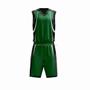 Uniforme de basquete de sublimação com número de equipe personalizado, kit de uniformes de basquete esportivo respirável cor verde