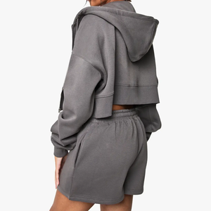 Conjunto Deportivo de Dos Piezas para Mujer, Invierno, con Cierre, Estilo Deportivo, Top Corto Personalizado con Capucha, Pantalones Cortos Holgados - Product Image 2