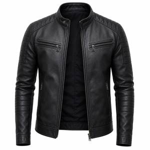 <b>Men</b>’s Classic Black Genuine Leather Biker <b>Jacket</b> – Zip Front Motorcycle <b>Jacket</b> - Product Image 1