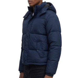 Veste pour homme bleu marine à capuche, doudoune épaisse zippée, manteau d'hiver coupe-vent décontracté, vêtement d'extérieur rembourré de duvet, manteau chaud personnalisé - Product Image 3