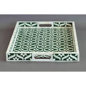 Bandeja de incrustaciones de hueso Leaforia, rectangular, lujosa y hecha a mano, con patrón de hojas, para decoración del hogar, regalos y estilo natural. - Product Image 2