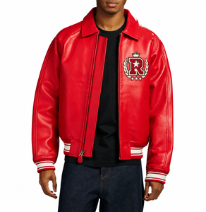 Chaqueta Bomber de Cuero Sintético Verde para Hombre ABirex con Parche Bordado, Cuello Camisero, Cierre de Cremallera, Estilo Casual - Product Image 5
