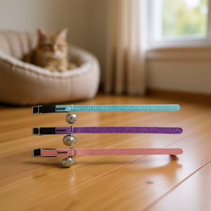 Collier pour chat Yommy scintillant avec clochette rose bleu violet - Product Image 3