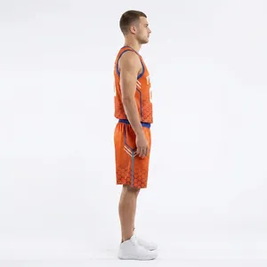 Conjunto de Uniforme de Baloncesto Sublimado Personalizado para Hombre, Camiseta Naranja sin Mangas con Cuello en V, Uniformes de Equipo que Absorben la Humedad con Impresión de Logotipo - Product Image 3