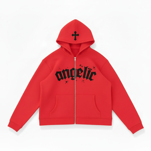 Sudadera con capucha para hombre con logo personalizado, con cremallera, de algodón, holgada, con estampado frontal, estilo casual y urbano. - Product Image 1