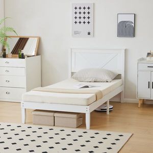 Struttura letto matrimoniale in legno massello con testiera intagliata a mano, stile rustico bianco, adatta per letto a baldacchino o letto a slitta, non adatta per letto queen size. - Product Image 6