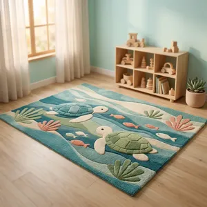 Tapis rectangulaire fantaisie Coastal Novelty, en peluche tuftée, avec dos antidérapant en caoutchouc, pour salon, motif tortue et poisson - Product Image 5