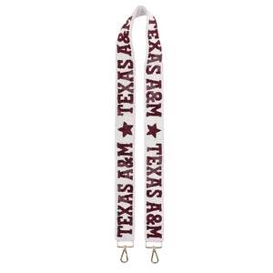 สายกระเป๋าถือทำมือปักลายด้วยผ้าฝ้ายและลูกปัดแก้ว ดีไซน์ Texas A&M จาก CRYSTAL CRAFT  ตกแต่งด้วยลูกปัดเม็ดเล็กสีขาวทอง  สามารถปรับแต่งได้ - Product Image 1