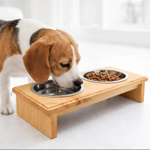 Moderno Comedero Portátil Ecológico de Bambú Redondeado, Resistente al Agua, para Mascotas, Uso Interior/Exterior, Antiderrames, Protege a tu Perro - Product Image 1