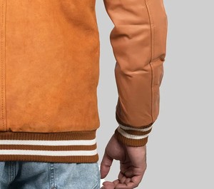Custom Luxury Brown <b>Suede</b> Varsity <b>Jackets</b> With Leather Sleeve Letterman Embroidered Logo Front Casual Autumn Wear - Product Image 5