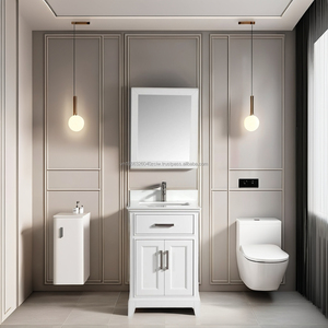 Mueble de Baño Moderno de Lujo de 24 Pulgadas con Espejo, Madera Sólida y Contrachapada, con Cajones de Cierre Suave, Lavabo Individual, Montado en el Suelo - Product Image 1