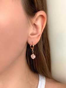 Rose Quartz <b>Earrings</b> Pink Gemstone <b>Earrings</b>, Huggie Hoop <b>Earrings</b> <b>Gold</b> <b>Earrings</b> 925 Sterling Silver <b>Earrings</b>, Rose <b>Gold</b> <b>Earrings</b> - Product Image 3