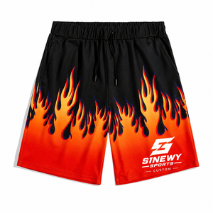 Pantalones Cortos Deportivos de Secado Rápido con Estampado de Llamas para Hombre, Sublimación, 100% Poliéster, Cintura con Cordón, Diseño Personalizado - Product Image 1