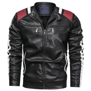 PREMIUM <b>MEN'S</b> BLACK PU <b>LEATHER</b> <b>JACKET</b> ZIP UP MOTORCYCLE OUTERWEAR WITH CONTRAST STRIPES CHEST ZIP POCKETS AND SIDE POCKETS - Product Image 1